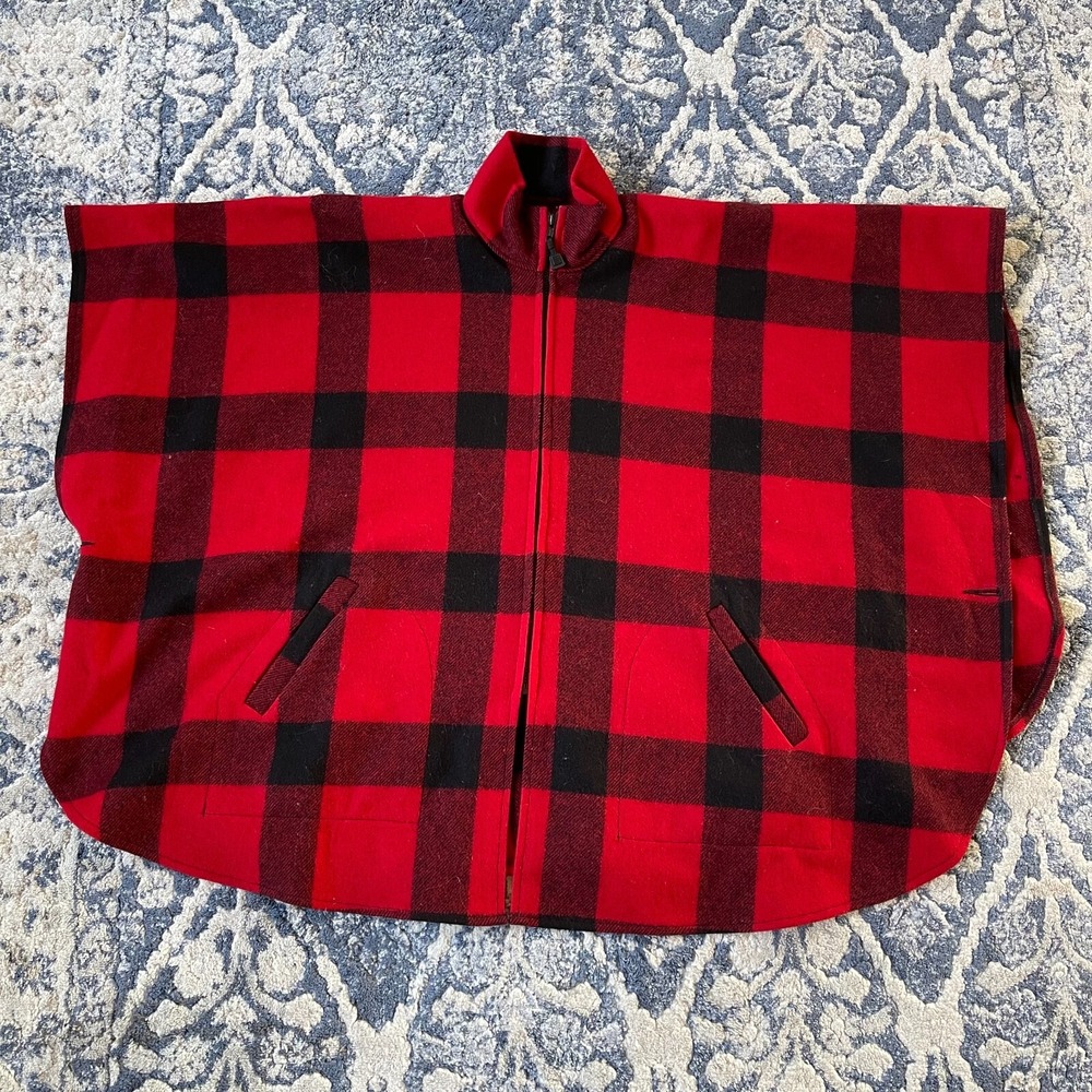 Vintage Womens BEMIDJI WOOLEN MILLS Wool Zip Up Poncho‎ Cloak Sz XL/2XL USA